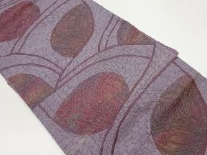 ふくれ織変わり曲線に抽象草花模様織出し名古屋帯